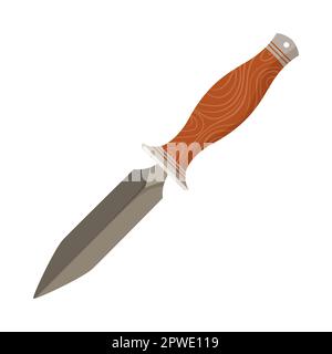 Metal combat dagger with brown handle cartoon illustration Stock Vector