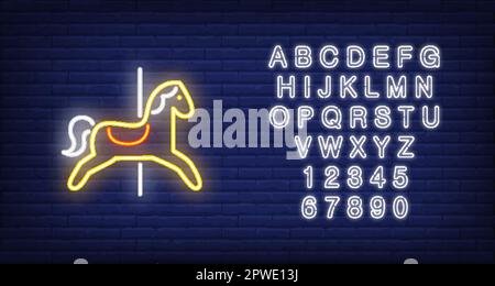 Carousel horse neon sign Stock Vector