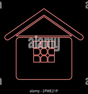 Neon home with window house real estate residence red color vector illustration image flat style light Stock Vector
