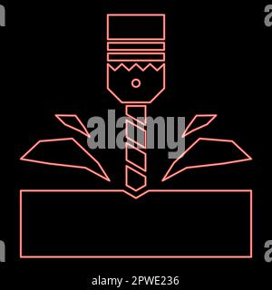 Neon drill with cartridge material processing shavings bit stationary use red color vector illustration image flat style light Stock Vector