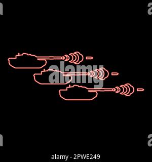 Neon shooting tanks war concept red color vector illustration image flat style light Stock Vector