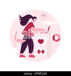 Health-focused IOT desks abstract concept vector illustration. IOT office desk, body activity tracking, working efficiency, health-focused environment, employee well-being abstract metaphor. Stock Vector