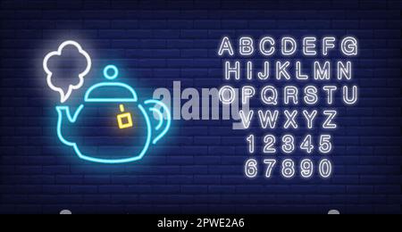 Hot tea pot neon sign Stock Vector