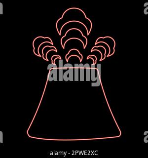 Neon volcano activity with smoke eruption concept natural pollution cloud problem disaster volcanic mountain landscape erupt dust earthquake Stock Vector