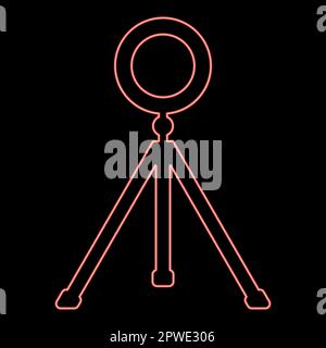 Neon ring lighting studio lamp light LED selfie lamp with tripod for mobile phone use blogger red color vector illustration image flat style light Stock Vector