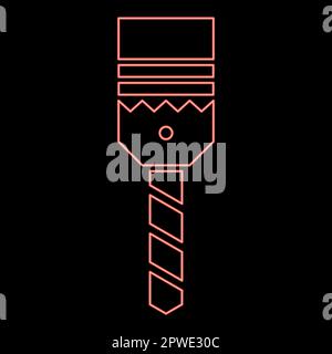 Neon drill with cartridge bit stationary use red color vector illustration image flat style light Stock Vector