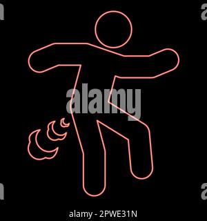 Neon man farts break wind farting bloating gas cloud stench bad smell flatulency red color vector illustration image flat style light Stock Vector