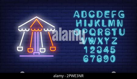 Rotating carousel neon sign Stock Vector