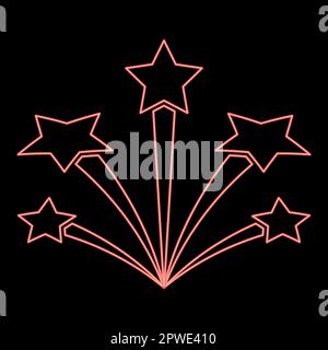 Neon salute with stars firework starry red color vector illustration image flat style light Stock Vector