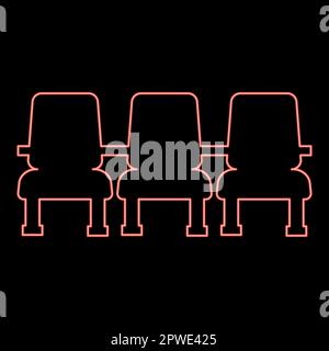Neon cinema chair Chairs three red color vector illustration image flat style light Stock Vector