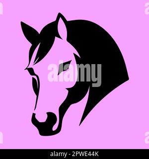 Horse head silhouette. Vector illustration. Isolated on pink background. Stock Vector