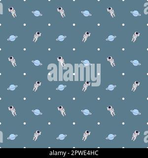 Quadripartite continuous astronaut planet vector illustration pattern Stock Vector