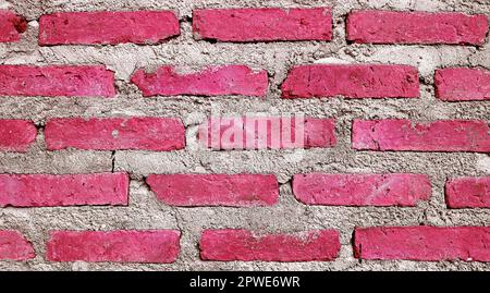 Front View of Dark Pink Colored Grunge Brick Wall for Abstract Background Stock Photo