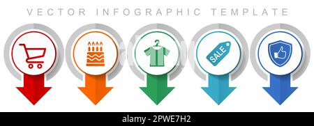 Shop icon set, miscellaneous pointer icons such as shopping cart, birthday cake, clothes and sale for webdesign and mobile applications, modern design Stock Vector