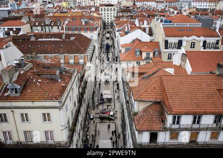 View from the top of the elevador de Santa justa looking along R. da Assuncao, Lisbon, Portugal Stock Photo