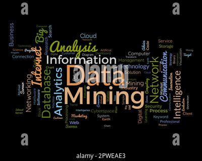 Word cloud background concept for Data mining. Internet technology database mining for web software management. vector illustration. Stock Vector
