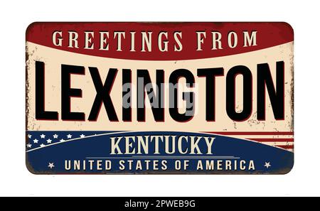 Greetings from Lexington vintage rusty metal sign on a white background, vector illustration Stock Vector