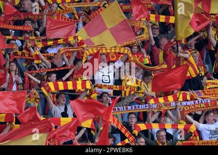 BRUSSELS - Supporters during the Belgian Croky Cup final between KV Mechelen and Royal Antwerp FC at the King Baudouin Stadium on April 30 in Brussels, Belgium. AP | Dutch Height | GERRIT OF COLOGNE Stock Photo