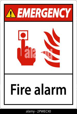 Emergency Fire Alarm Sign On White Background Stock Vector