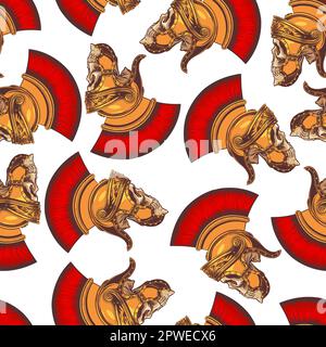 Random hand drow style Roman soldier skull pattern for print and decoration. Vector illustration. Stock Vector