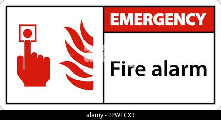 Emergency Fire Alarm Sign On White Background Stock Vector