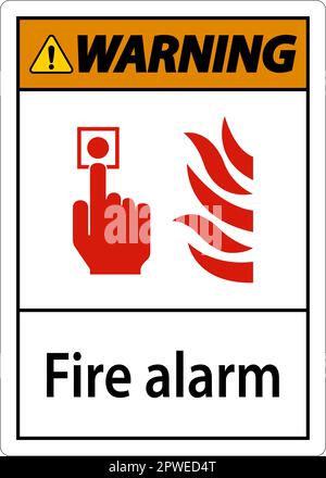 Warning Fire Alarm Sign On White Background Stock Vector
