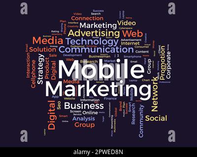 Word cloud background concept for Mobile Marketing. Media advertisement, digital social communication of business promotion. vector illustration. Stock Vector