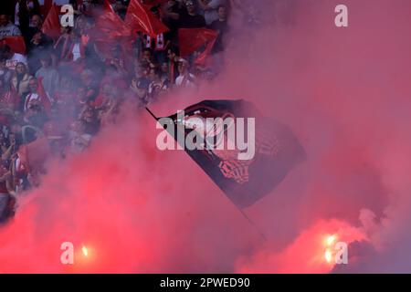 BRUSSELS - Supporters during the Belgian Croky Cup final between KV Mechelen and Royal Antwerp FC at the King Baudouin Stadium on April 30 in Brussels, Belgium. AP | Dutch Height | GERRIT OF COLOGNE Stock Photo