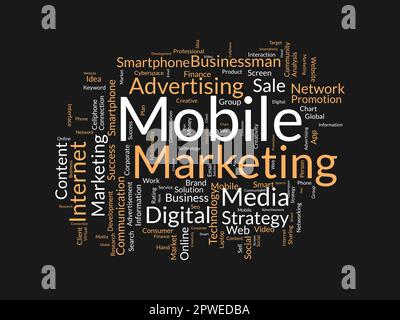 Word cloud background concept for Mobile Marketing. Media advertisement, digital social communication of business promotion. vector illustration. Stock Vector