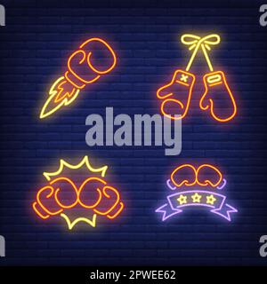 Boxing gloves neon signs set Stock Vector