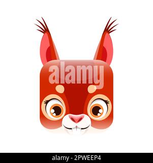Cartoon squirrel kawaii square animal face, isolated vector forest character portrait. Game or app button, icon, graphic design element, squirrel head Stock Vector