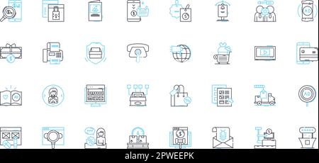 Cyber Monday linear icons set. Deals, Discounts, Savings, Sales, Promotions, Offers, E-commerce line vector and concept signs. Shopping,Online,Flash Stock Vector