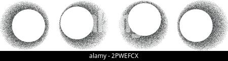 Circles with noise texture set. Stipple shadows .Grain gradient in figures collection. Flat Vector isolated illustration Stock Vector