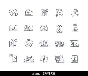 Electro car outline icons set Stock Vector