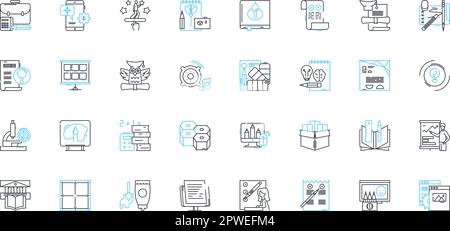 College linear icons set. Learning, Education, Dormitory, Studying, Professors, Homework, Exams line vector and concept signs. Campus,Tuition Stock Vector