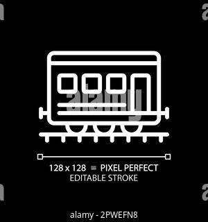 Passenger railroad carriage pixel perfect white linear icon for dark theme Stock Vector