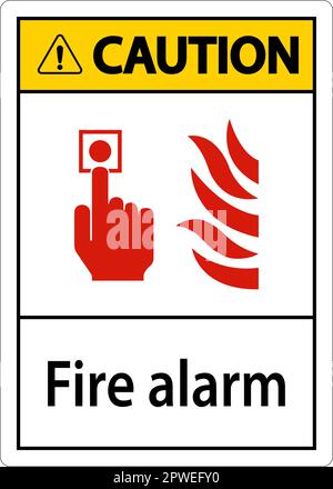 Caution Fire Alarm Sign On White Background Stock Vector