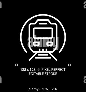 Metro train pixel perfect white linear icon for dark theme Stock Vector