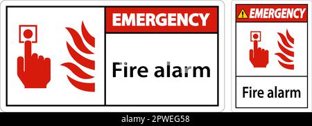Emergency Fire Alarm Sign On White Background Stock Vector
