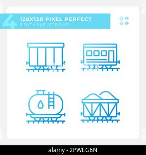 Rail wagon pixel perfect gradient linear vector icons set Stock Vector