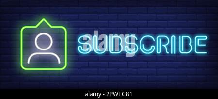 Subscribe neon text with avatar sign Stock Vector