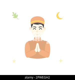 Illustration of Muslim, Eid Mubarak Isolated on a White Background Stock Vector