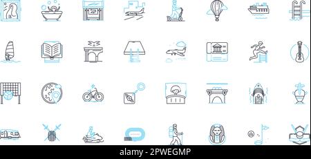 Physical hobbies linear icons set. Yoga, Running, Cycling, Swimming, Hiking, Climbing, Weightlifting line vector and concept signs. Boxing,Dancing Stock Vector