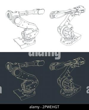 Stylized vector illustration of blueprints of industrial robot Stock Vector