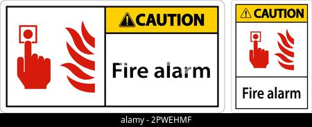 Caution Fire Alarm Sign On White Background Stock Vector