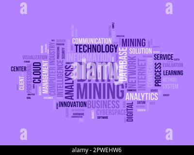 Word cloud background concept for Data mining. Internet technology database mining for web software management. vector illustration. Stock Vector