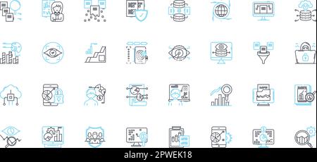 Information storage linear icons set. Archive, Backup, Binary, Cloud, Compression, Data, Digital line vector and concept signs. Drive,Encryption,File Stock Vector