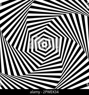 Optical illusion background. Black and white abstract geometric surface. Poster design. Torsion illusion wallpaper. Vector illustration Stock Vector
