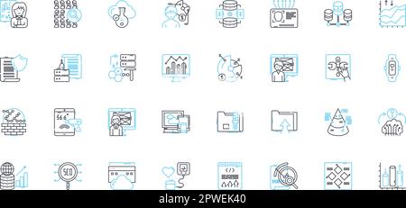 Information governance linear icons set. Compliance, Security, Risk, Governance, Records, Auditing, Storage line vector and concept signs. Policy Stock Vector