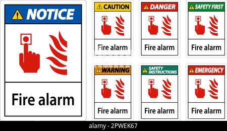 Emergency Fire Alarm Sign On White Background Stock Vector